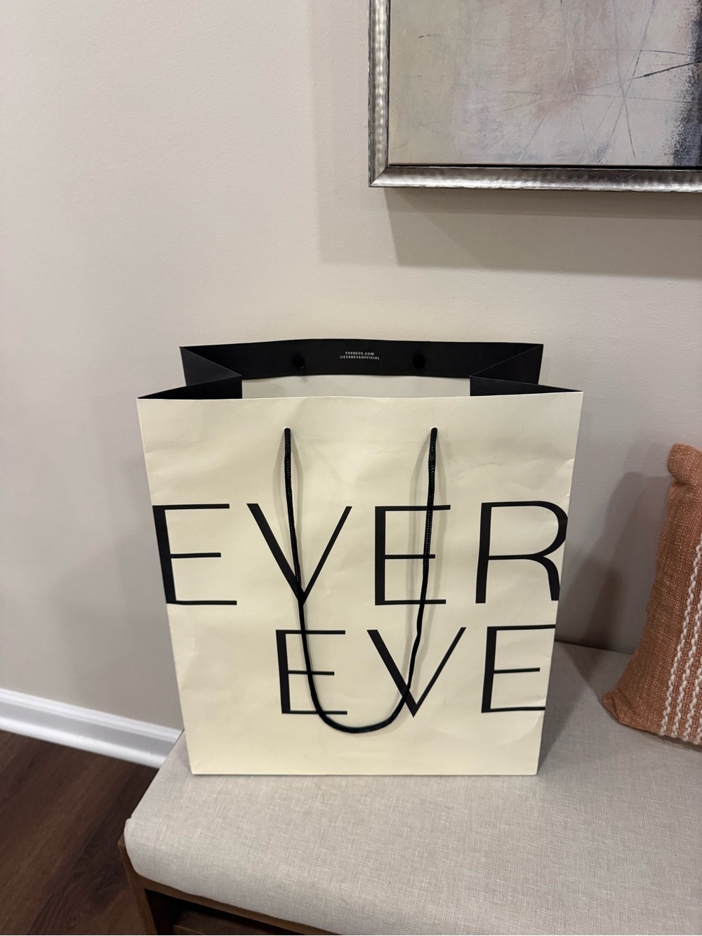 Evereve Cream & Black Logo Shopping Bag